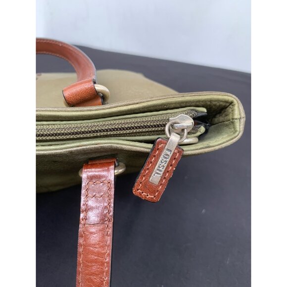 Fossil Keyper Green Brown Leather Shoulder Bag Missing Crossbody Strap - Picture 10 of 13